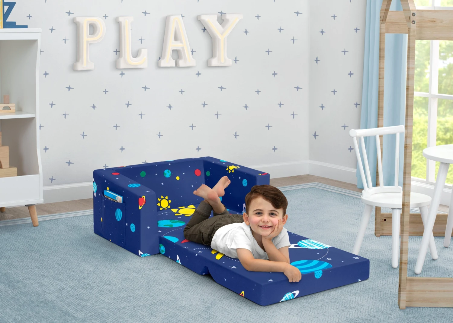 Delta Children Spaceship Cozee Flip Out Chair - 2-in-1 Convertible Chair To Lounger For Kids 2 Delta Children Spaceship Cozee Flip Out Chair - 2-in-1 Convertible Chair To Lounger For Kids - Image 2