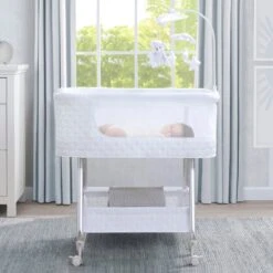 Nod Bassinet - Smart Sleeper Compatible With Amazon Alexa, Google Assistant And Delta Children Connect App -Delta Children Sales Store 37232 100 NodSmartSleeperWifi White Lifestyle 110