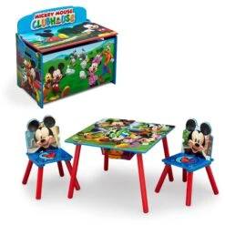 Delta Children Disney Mickey Mouse 4-Piece Playroom Set - Includes Table With 2 Chairs And Deluxe Toy Box
