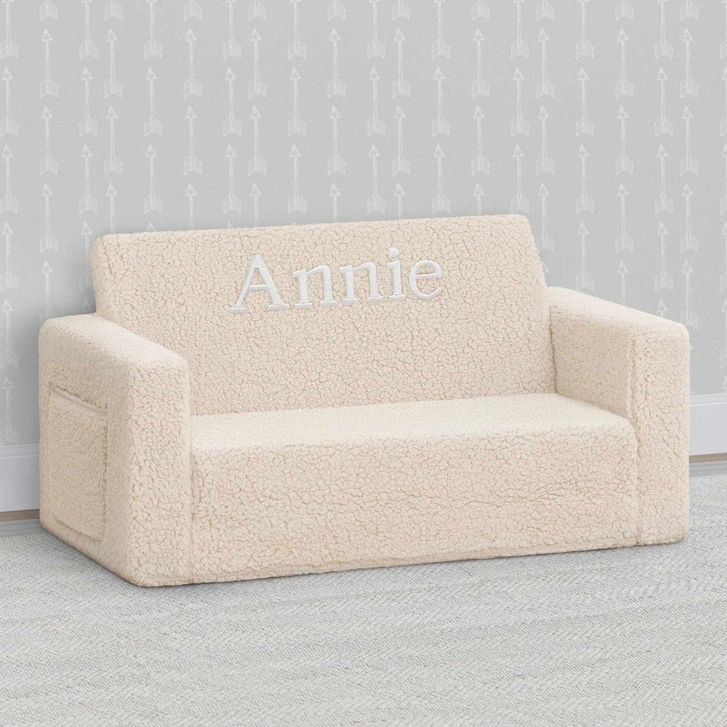 Delta Children Personalized Cozee Flip-Out Sherpa 2-in-1 Convertible Sofa To Lounger For Kids 16 Delta Children Personalized Cozee Flip-Out Sherpa 2-in-1 Convertible Sofa To Lounger For Kids - Image 16