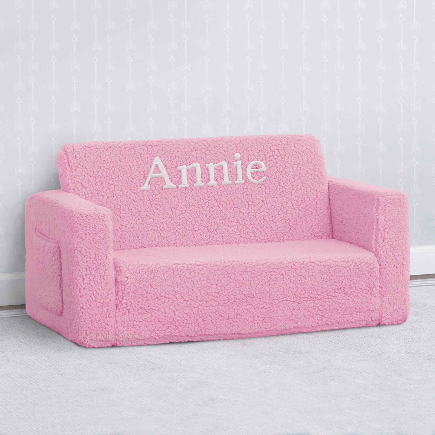 Delta Children Personalized Cozee Flip-Out Sherpa 2-in-1 Convertible Sofa To Lounger For Kids 6 Delta Children Personalized Cozee Flip-Out Sherpa 2-in-1 Convertible Sofa To Lounger For Kids - Image 6