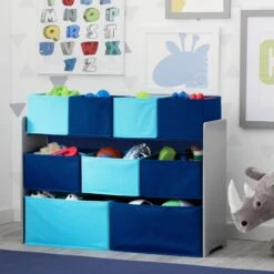 Delta Children Deluxe Multi-Bin Toy Organizer With Storage Bins 35 Delta Children Deluxe Multi-Bin Toy Organizer With Storage Bins -Delta Children Sales Store TB83414GN blue grey generic xtra wide multibin hangtag hi res