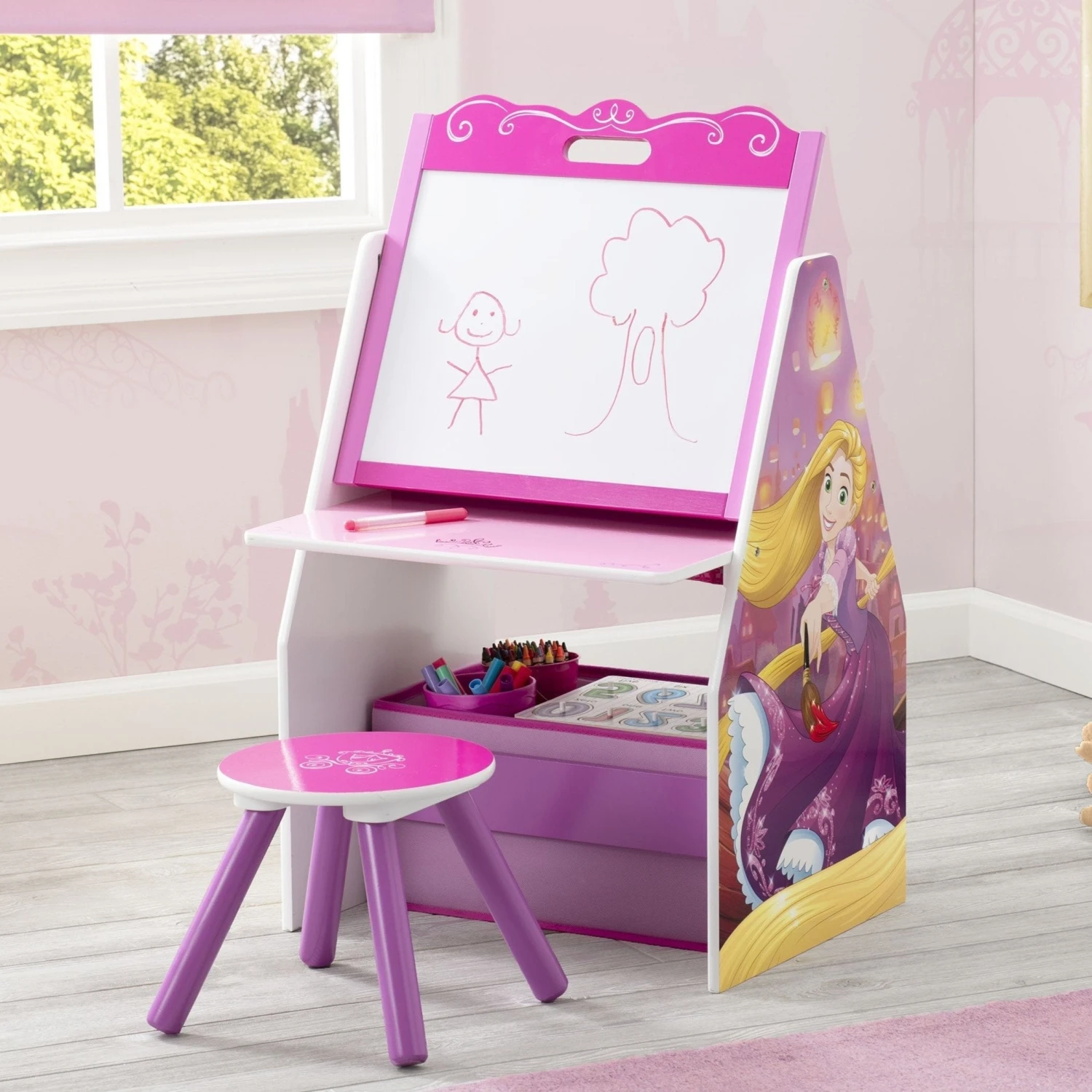 Delta Children Princess Activity Center - Easel Desk With Stool & Toy Organizer 6 Delta Children Princess Activity Center - Easel Desk With Stool & Toy Organizer - Image 6