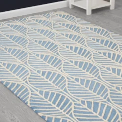 Delta Children Blue Palm Hand-Tufted 100% Wool Area Rug 5x8 9 Delta Children Blue Palm Hand-Tufted 100% Wool Area Rug 5x8 -Delta Children Sales Store Z1016NAT 999 Rug Blue Palm Lifestyle 102 scaled