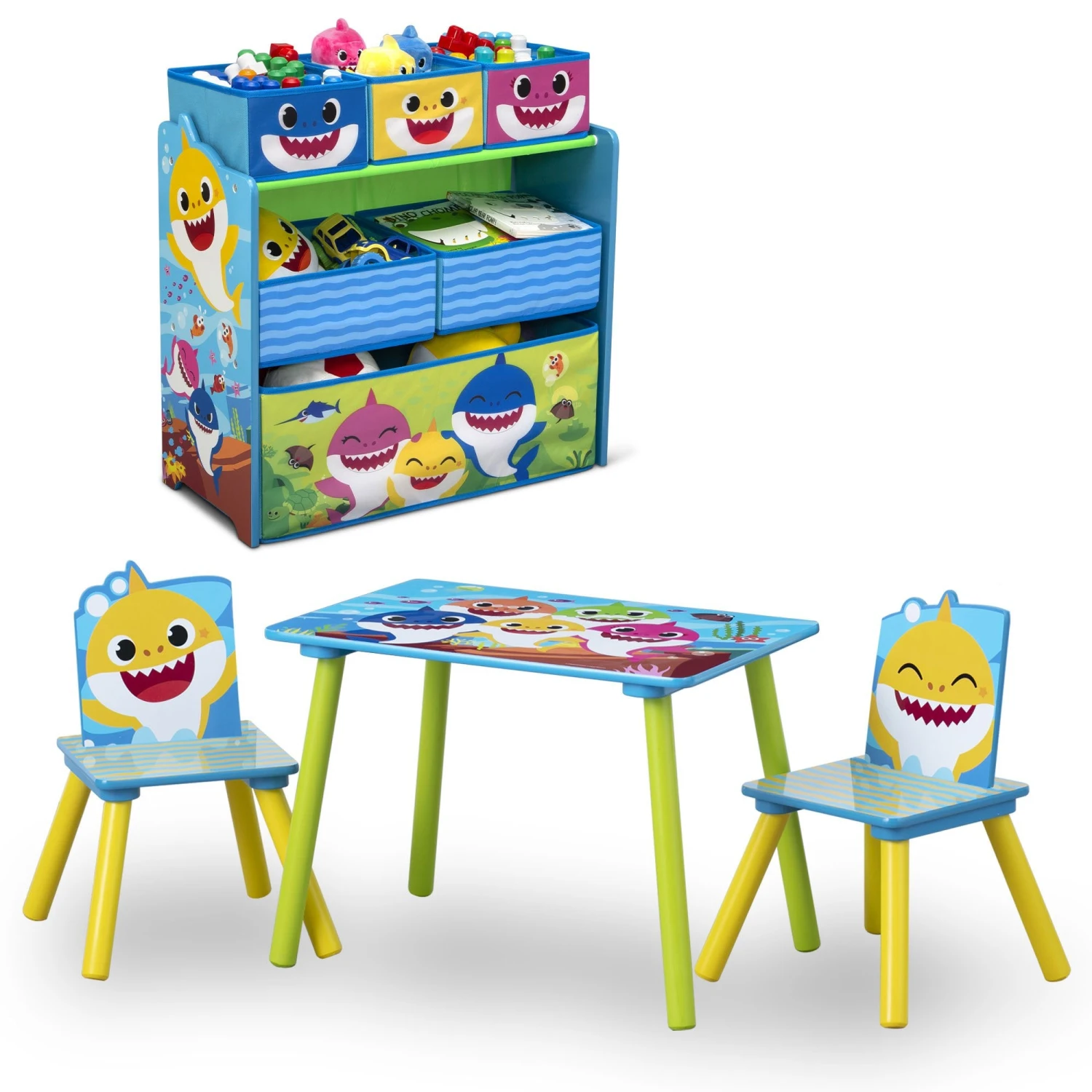 Delta Children Baby Shark 4-Piece Playroom Solution– Set Includes Table And 2 Chairs And 6-Bin Toy Organizer 3 Delta Children Baby Shark 4-Piece Playroom Solution– Set Includes Table And 2 Chairs And 6-Bin Toy Organizer - Image 3