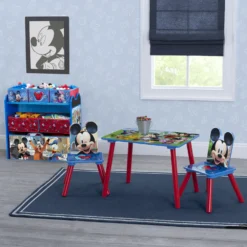Delta Children Mickey Mouse 4-Piece Playroom Solution– Set Includes Table And 2 Chairs And 6-Bin Toy Organizer