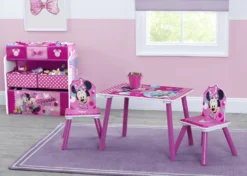 Delta Children Minnie Mouse 4-Piece Playroom Solution – Set Includes Table And 2 Chairs And 6-Bin Toy Organizer