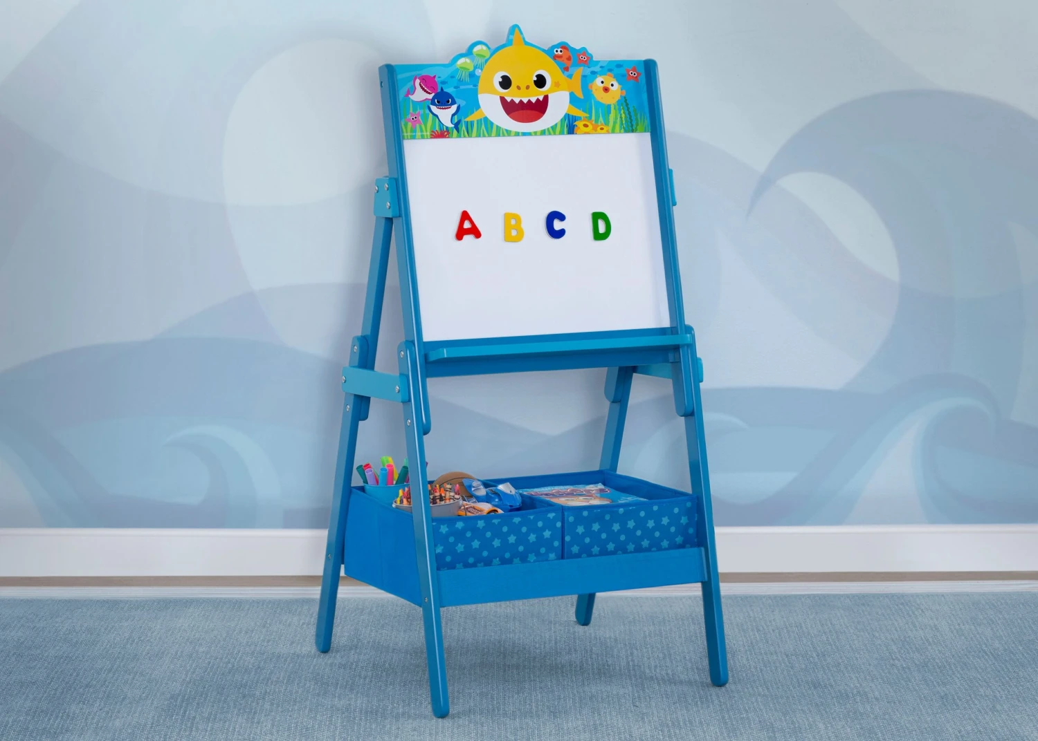 Delta Children Baby Shark Wooden Activity Easel With Storage 4 Delta Children Baby Shark Wooden Activity Easel With Storage - Image 4