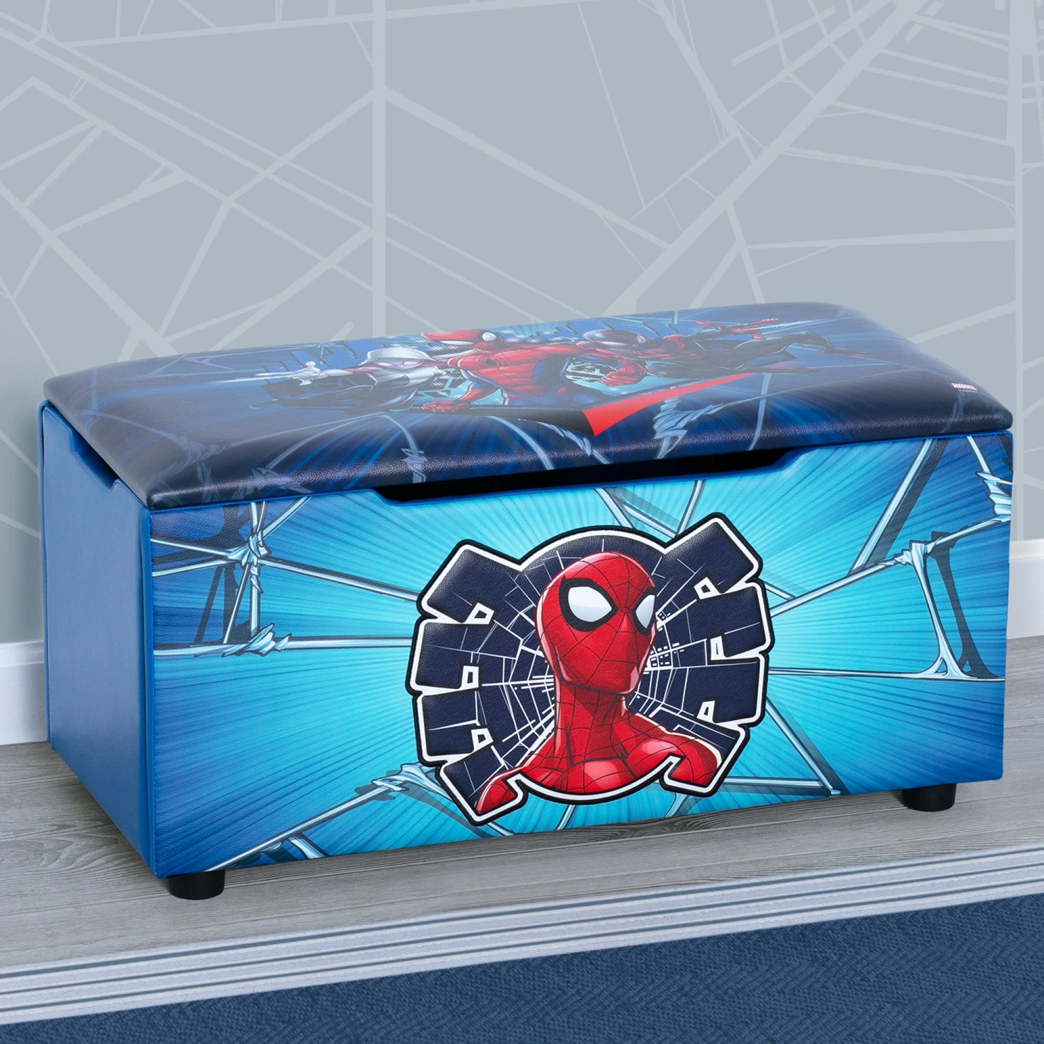 Delta Children Spider-Man Upholstered Storage Bench For Kids 5 Delta Children Spider-Man Upholstered Storage Bench For Kids - Image 5