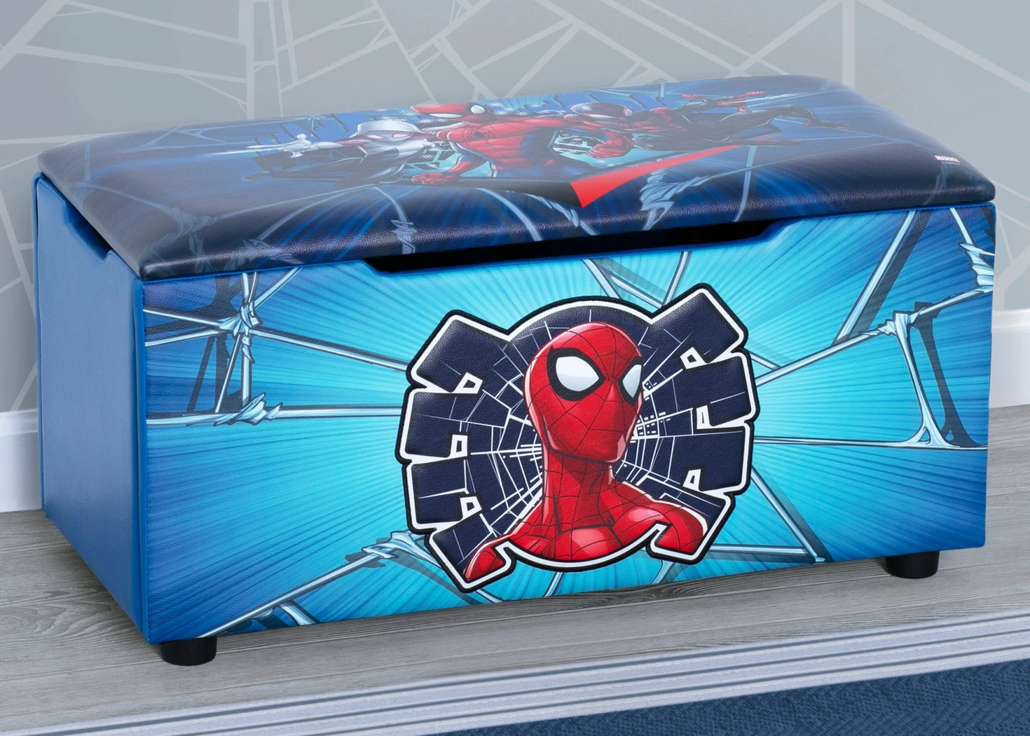 Delta Children Spider-Man Upholstered Storage Bench For Kids 1 Delta Children Spider-Man Upholstered Storage Bench For Kids