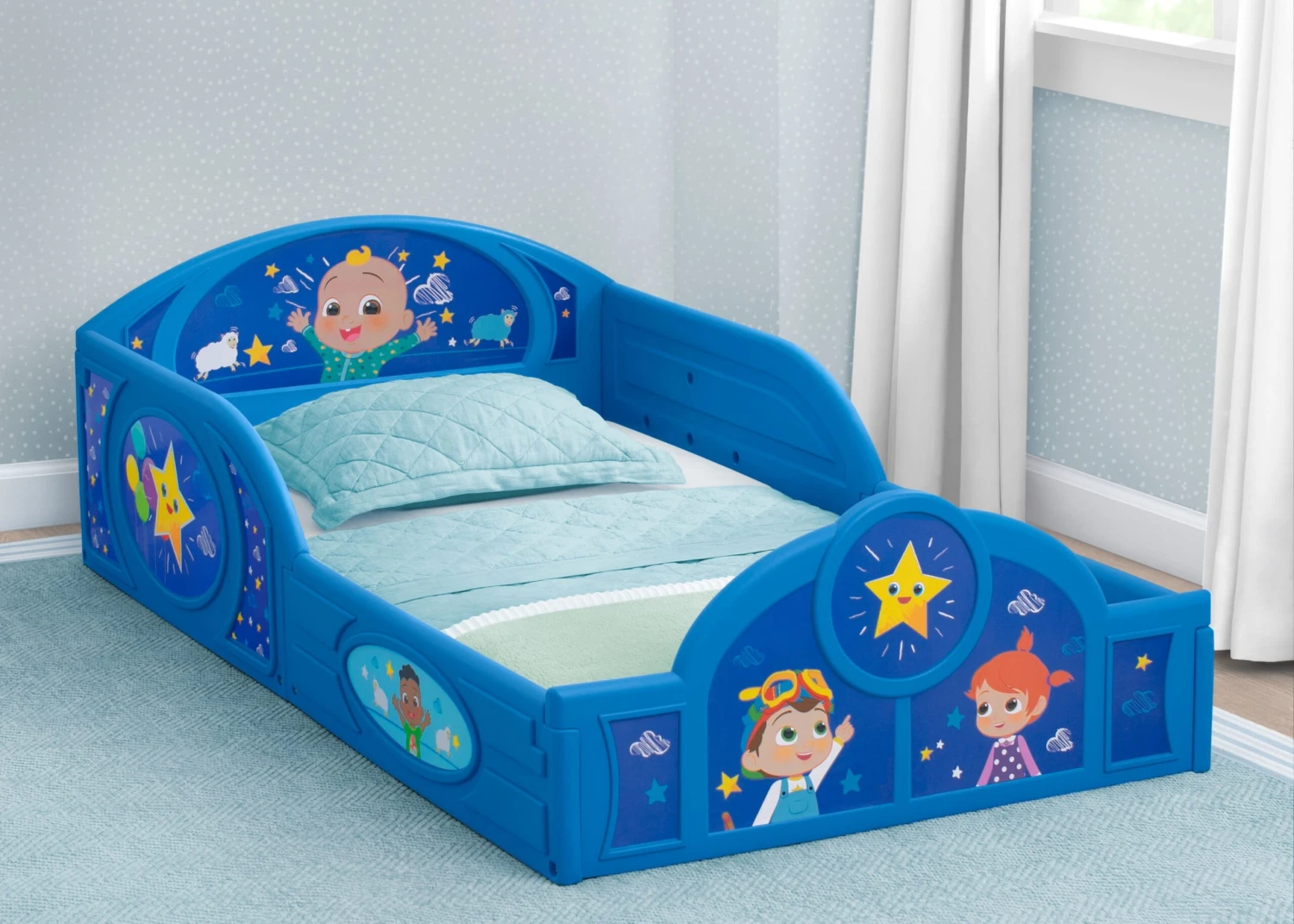 Delta Children CoComelon Sleep And Play Toddler Bed With Built-In Guardrails 1 Delta Children CoComelon Sleep And Play Toddler Bed With Built-In Guardrails