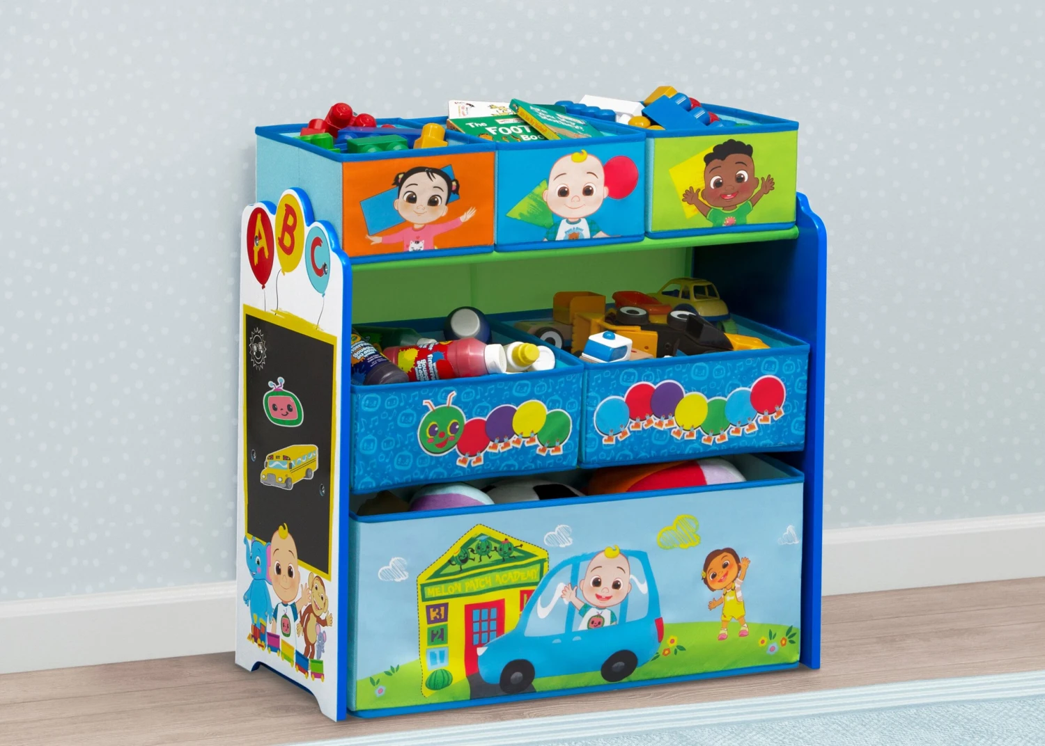 Delta Children CoComelon 6 Bin Design And Store Toy Organizer 1 Delta Children CoComelon 6 Bin Design And Store Toy Organizer